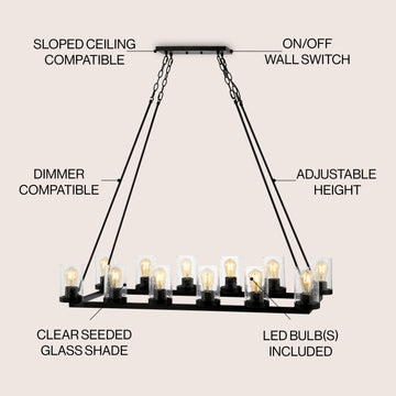 Coronet Iron/Seeded Glass Rustic Farmhouse LED Chandelier - JONATHAN Y